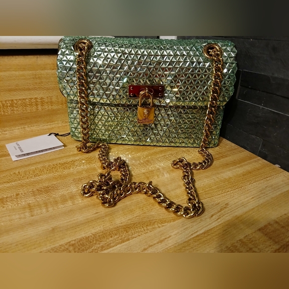 Kurt Geiger NWT Mint Green Glass Stone Brixton Bag W/Dustbag - Picture 5 of 12